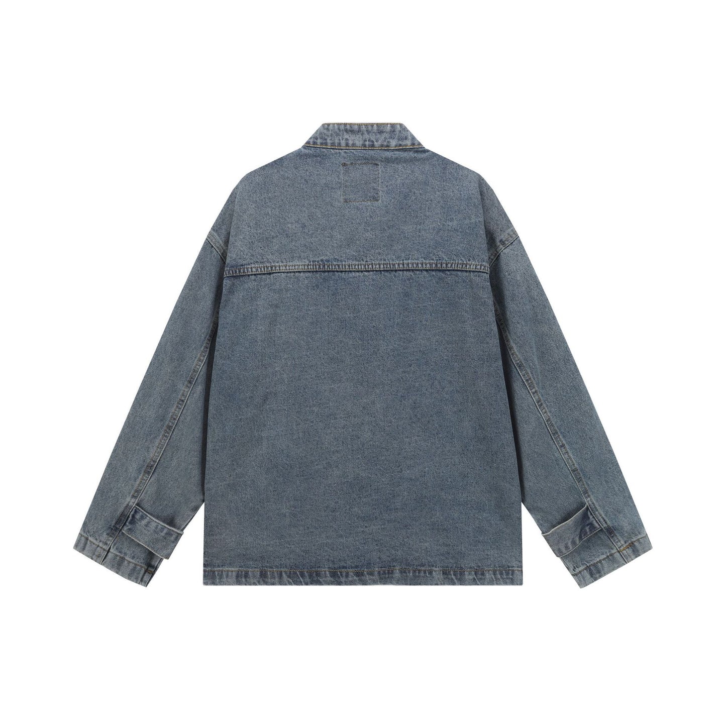 Solid Color Button-Up Stand Collar Loose Fit Denim Jacket