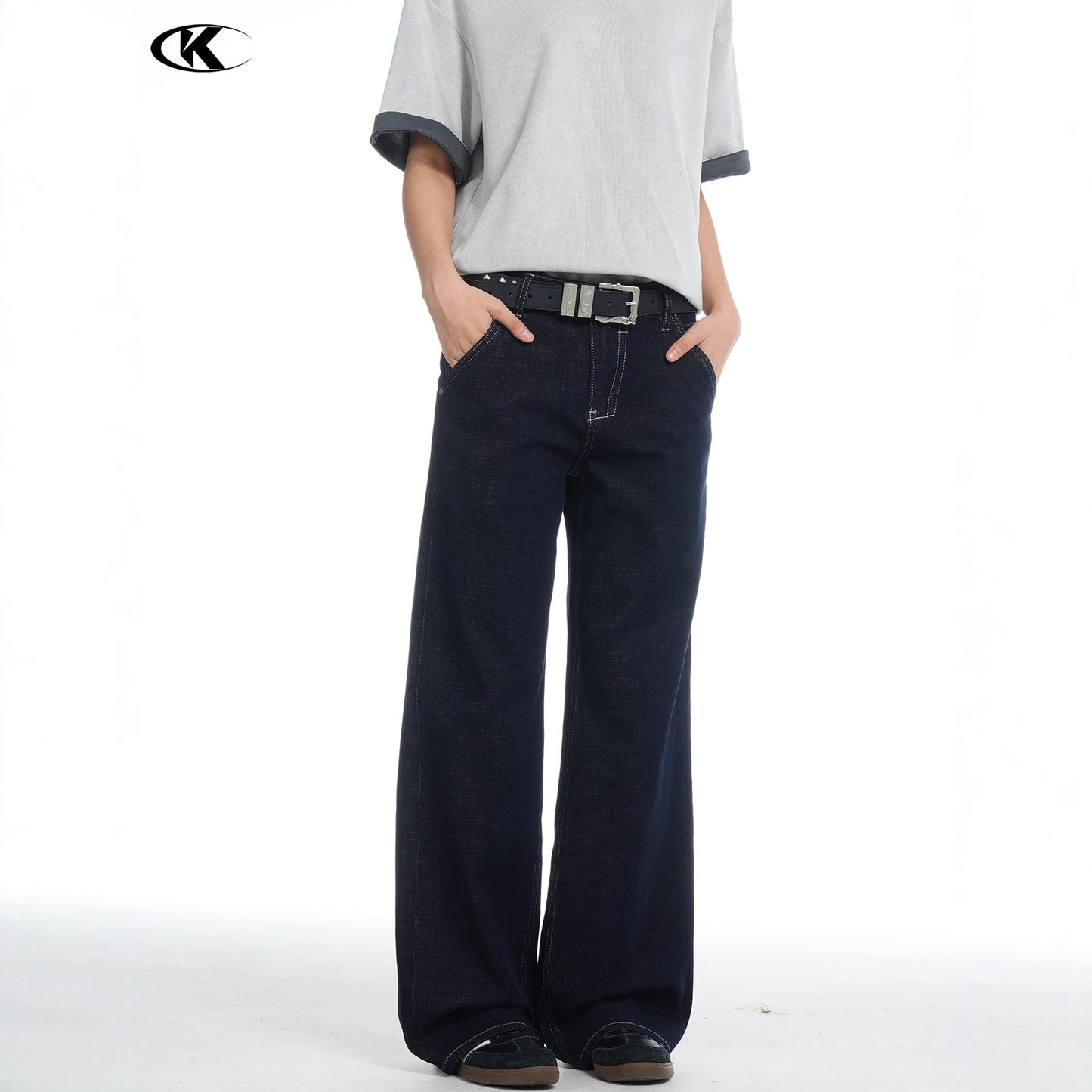 Unisex Dark Blue Denim Pants - Water Washed, Faded, Slimming, Straight Fit Casual Trousers