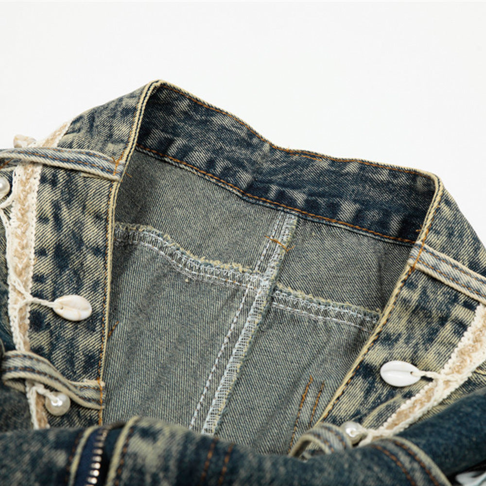 Punk Retro Washed Distressed Denim Wide-Leg Pants - Men's  Loose Fit Flared Trousers