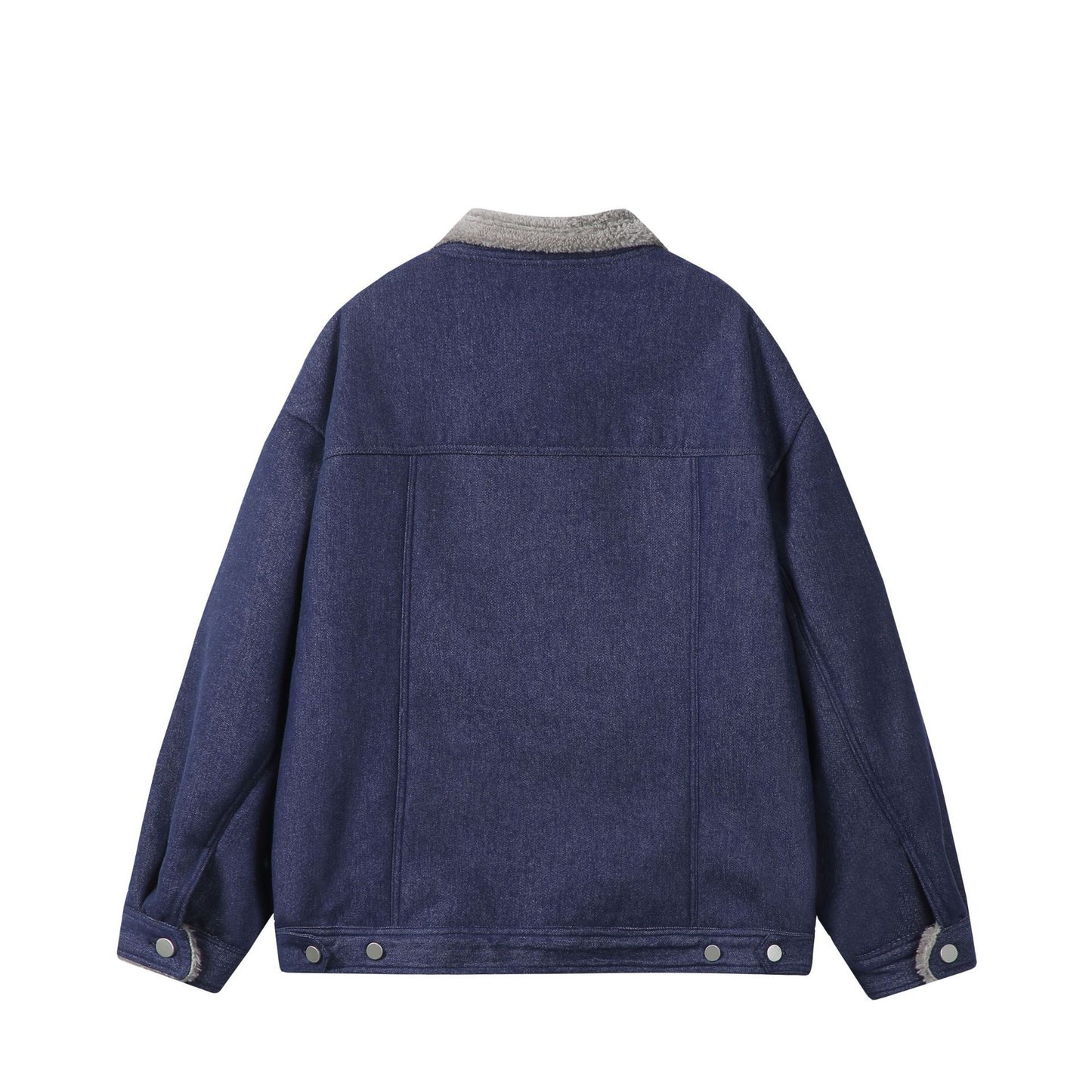 Embroidered Logo Lamb Fleece Denim Collar Cotton Jacket