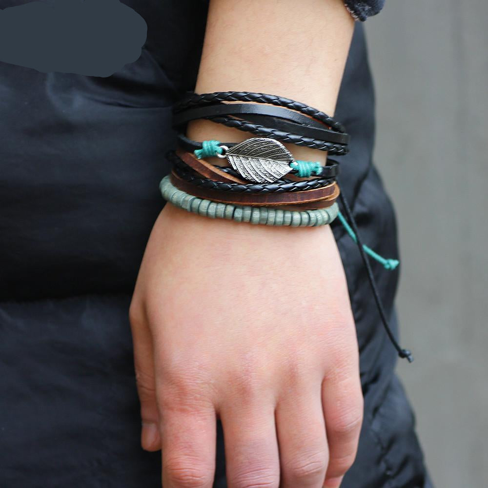 Leather Bracelet 3-piece Set
