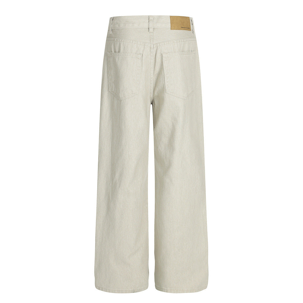 Retro Men's Denim Pants, Simple Solid Color Straight Leg  Brand Versatile Loose Fit Men's Trousers