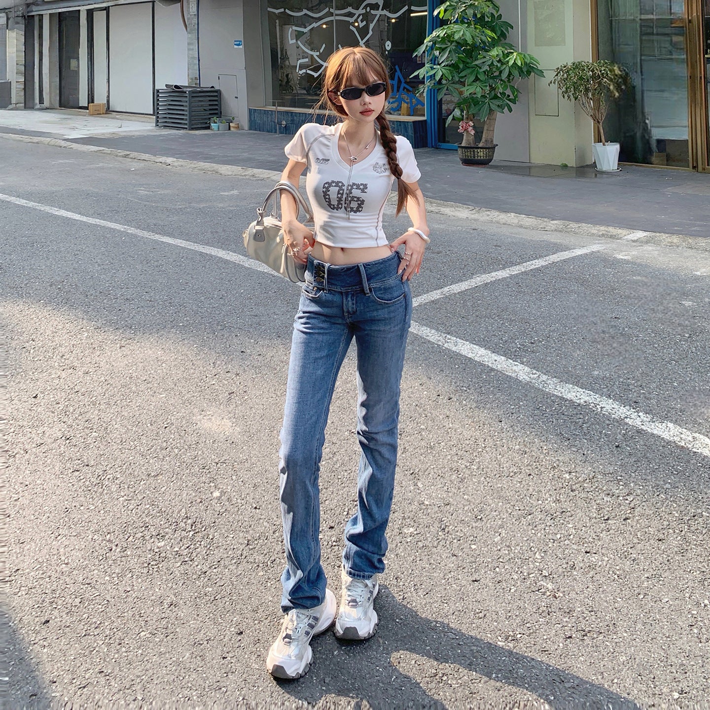 Women's Low Waist Flared Jeans Slim Fit Elastic Straight Leg Horseshoe Pants