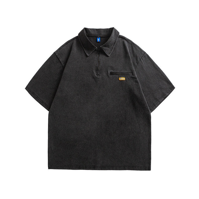 Loose Half Zipper Short Sleeved Polo Shirt
