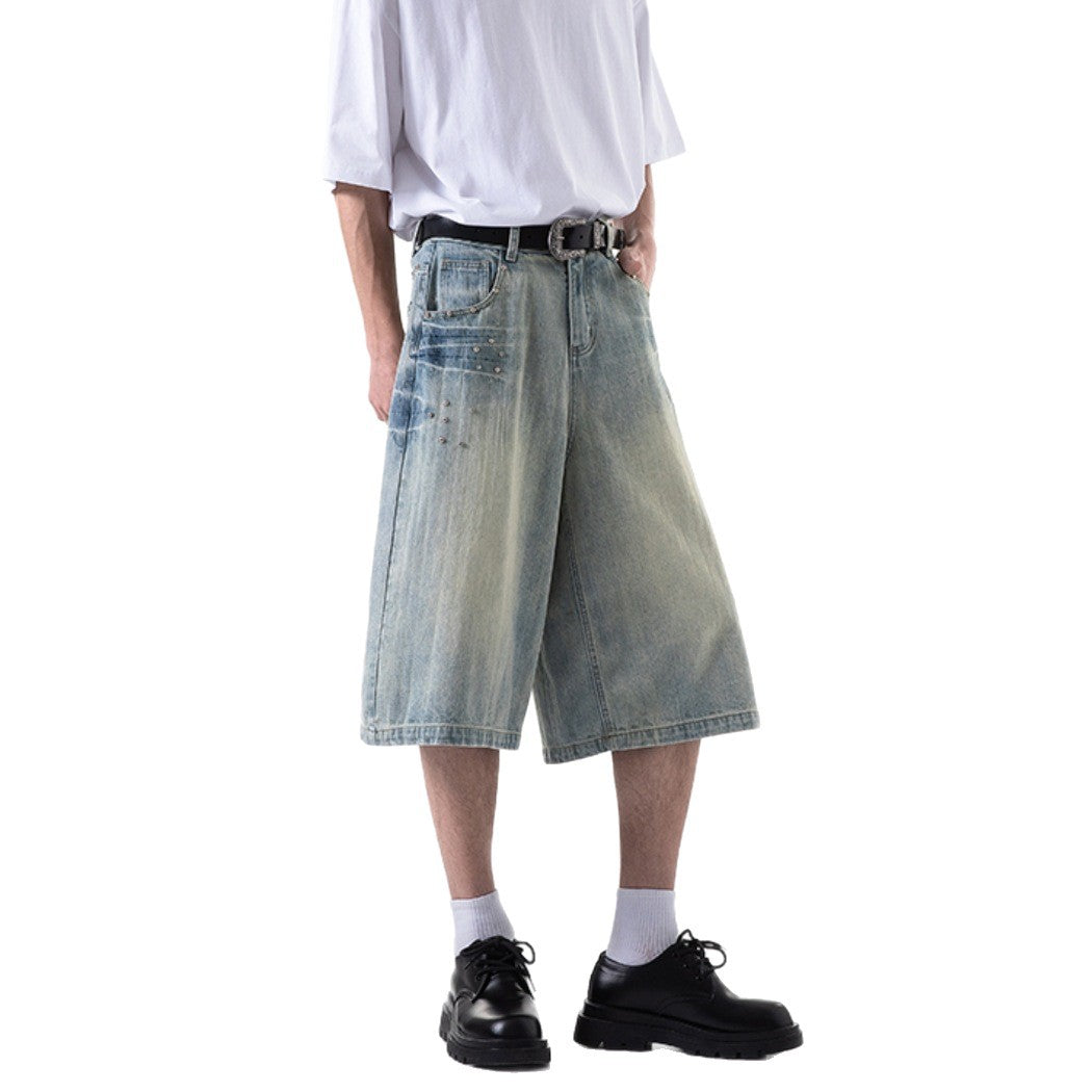 Wide Leg Cropped Jeans with Willow Nails - Casual Straight Leg Pants