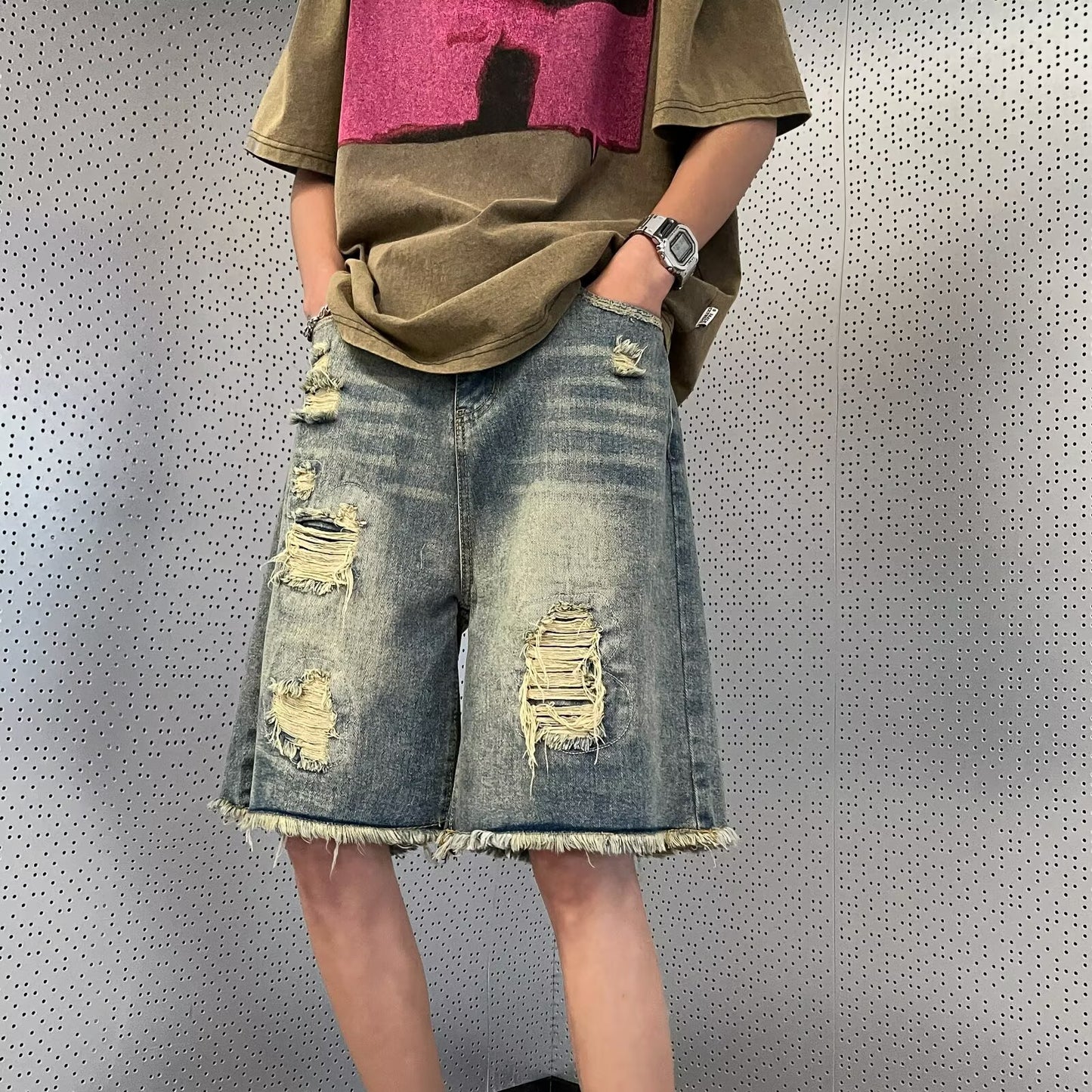 Vintage Distressed Washed Denim Shorts