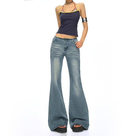 Blue Low-Waist Spicy Girl Denim Pants for Women - Slim Fit Flare Jeans
