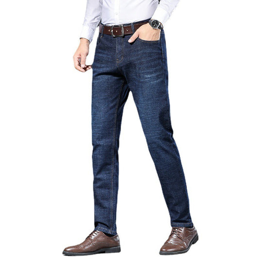 Men's Plush Jeans - Non-Iron Casual Pants with Elastic Waist