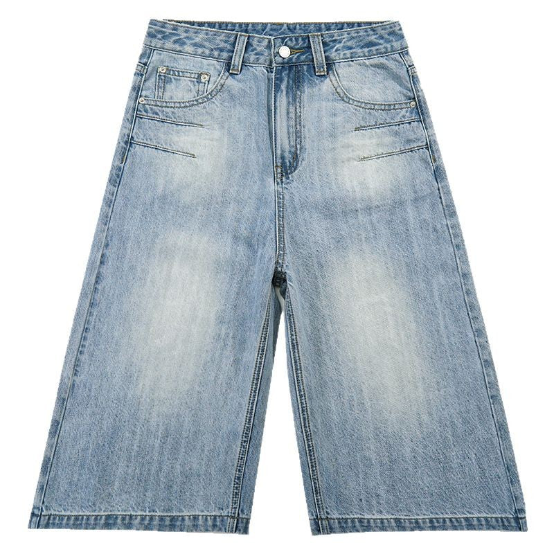 Wide-Leg Seven-Point Denim Pants for Women - High-Waist Loose Fit