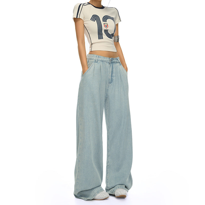 Women's Black Denim Pants - Thin Straight Leg Slimming Silk Cool Wide Leg Pants