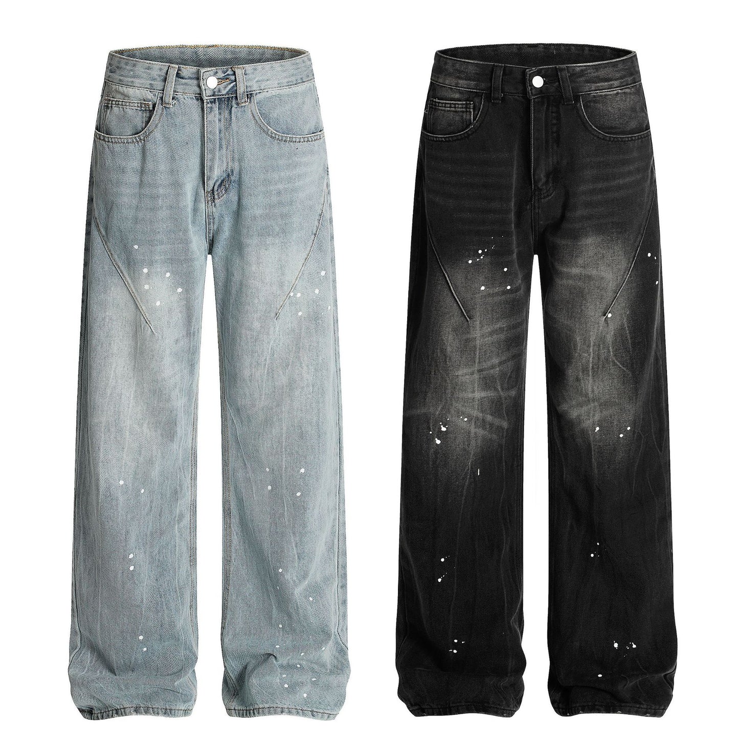 Washed Printed Straight Jeans