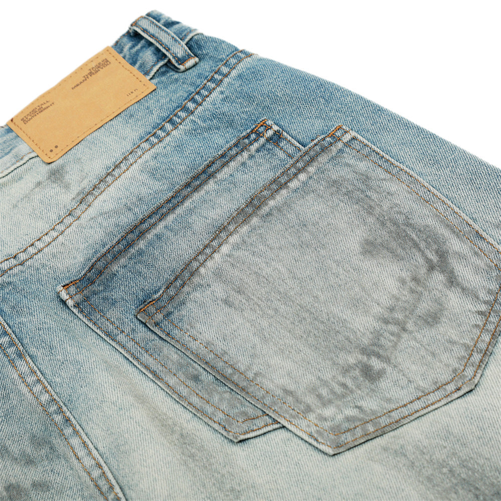 Men's Vintage Distressed Denim Pants with Double Pockets