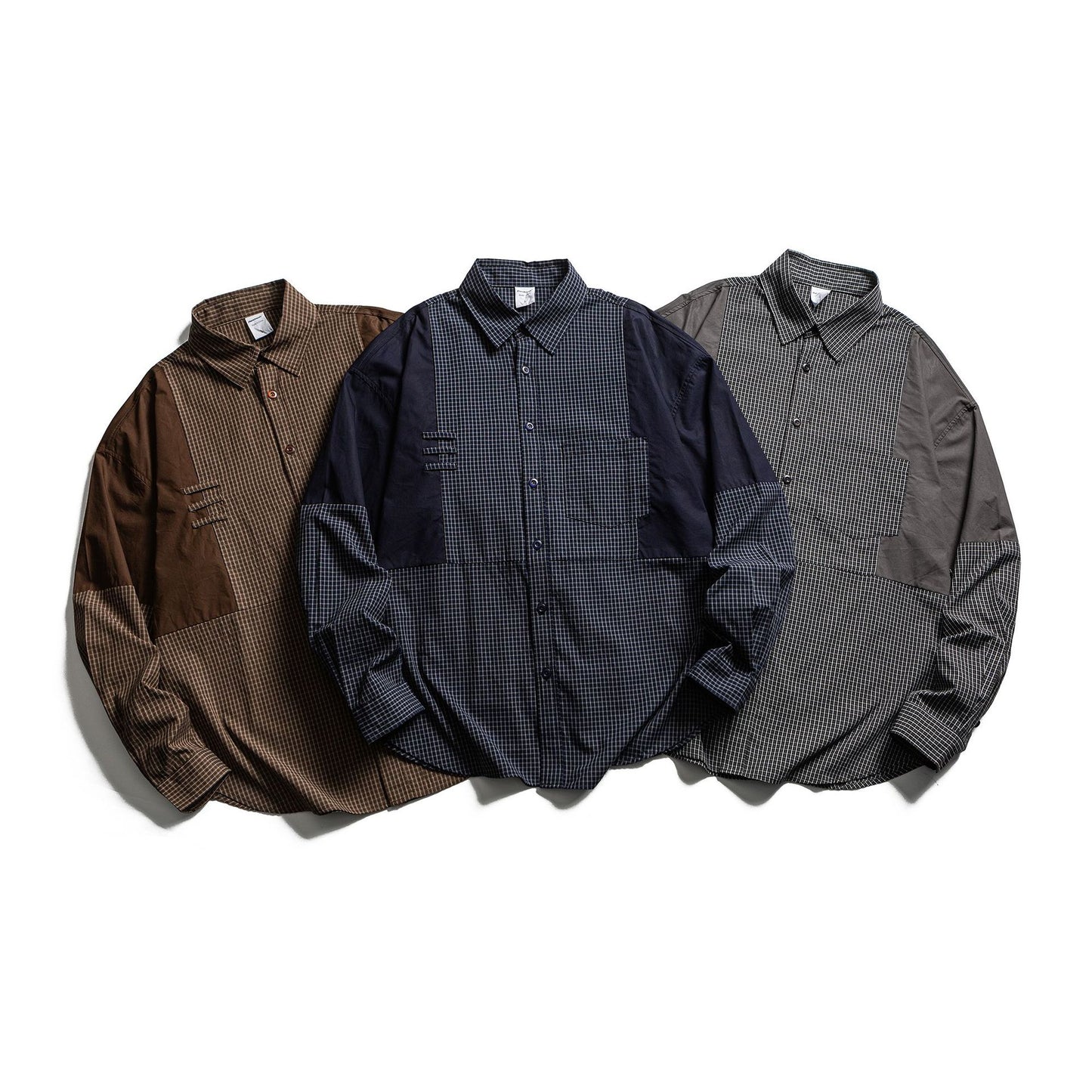 Patchwork Plaid Turn-down Collar Casual Loose Long Sleeve Shirt