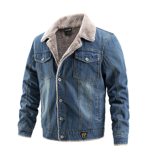 Men's Plush Denim Jacket for Autumn Winter - Casual Fashion Statement