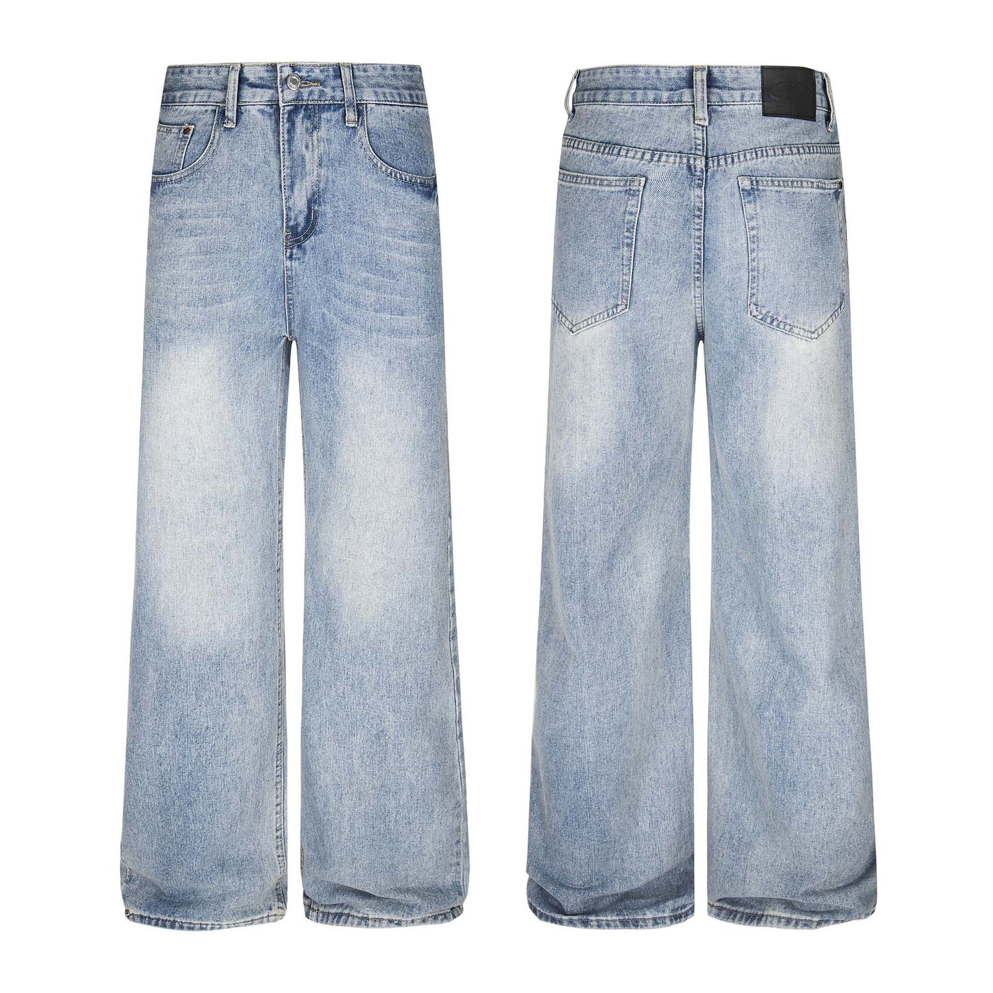 High Street Washed Vintage Unisex Loose Wide Leg Straight Long Jeans