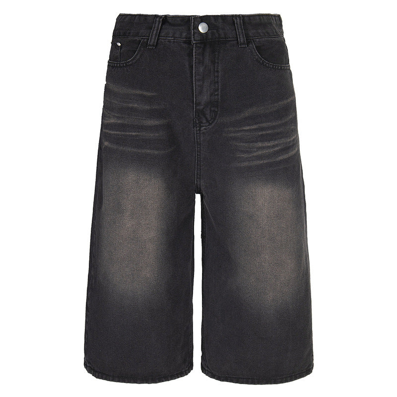 Seven-Quarter Washed Wide-Leg Jeans - Loose Straight Fit for Men