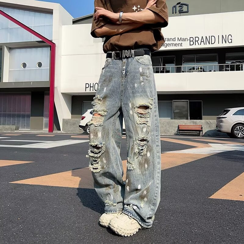 Splashing Ink Loose Straight Leg Wide Leg Pants