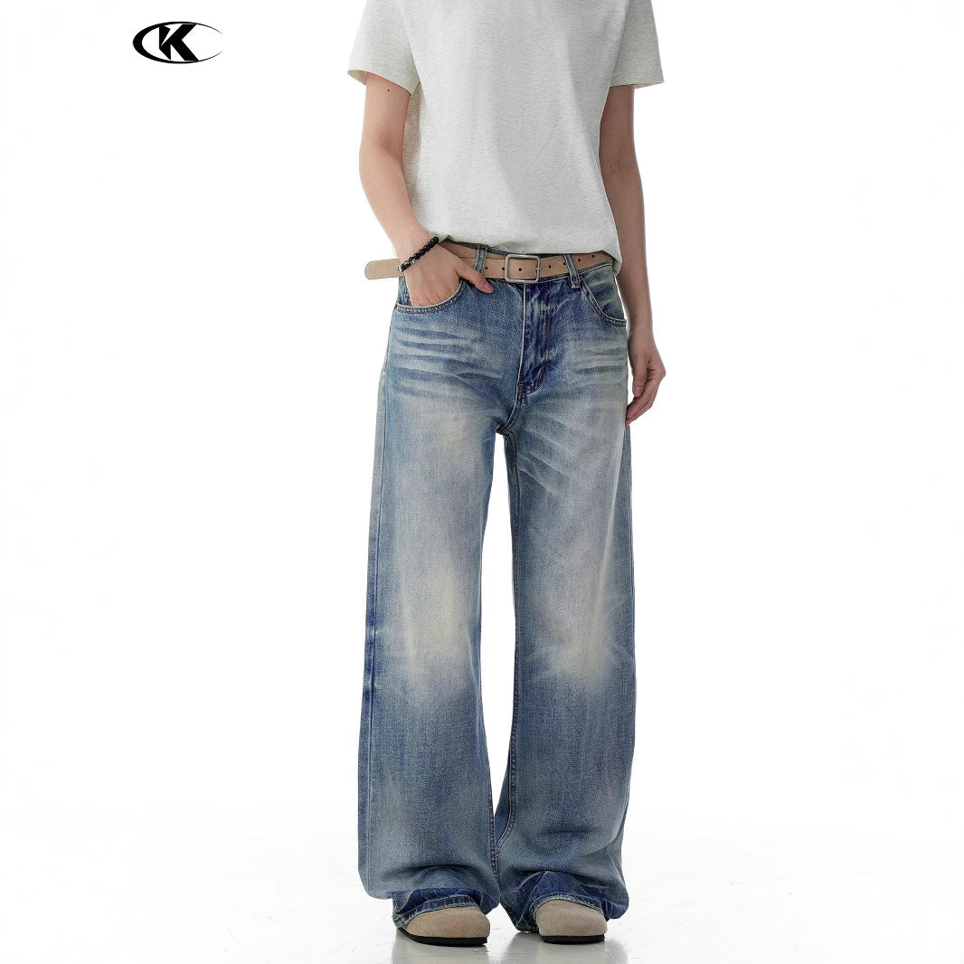 High Street Retro Distressed Gradient Denim Pants