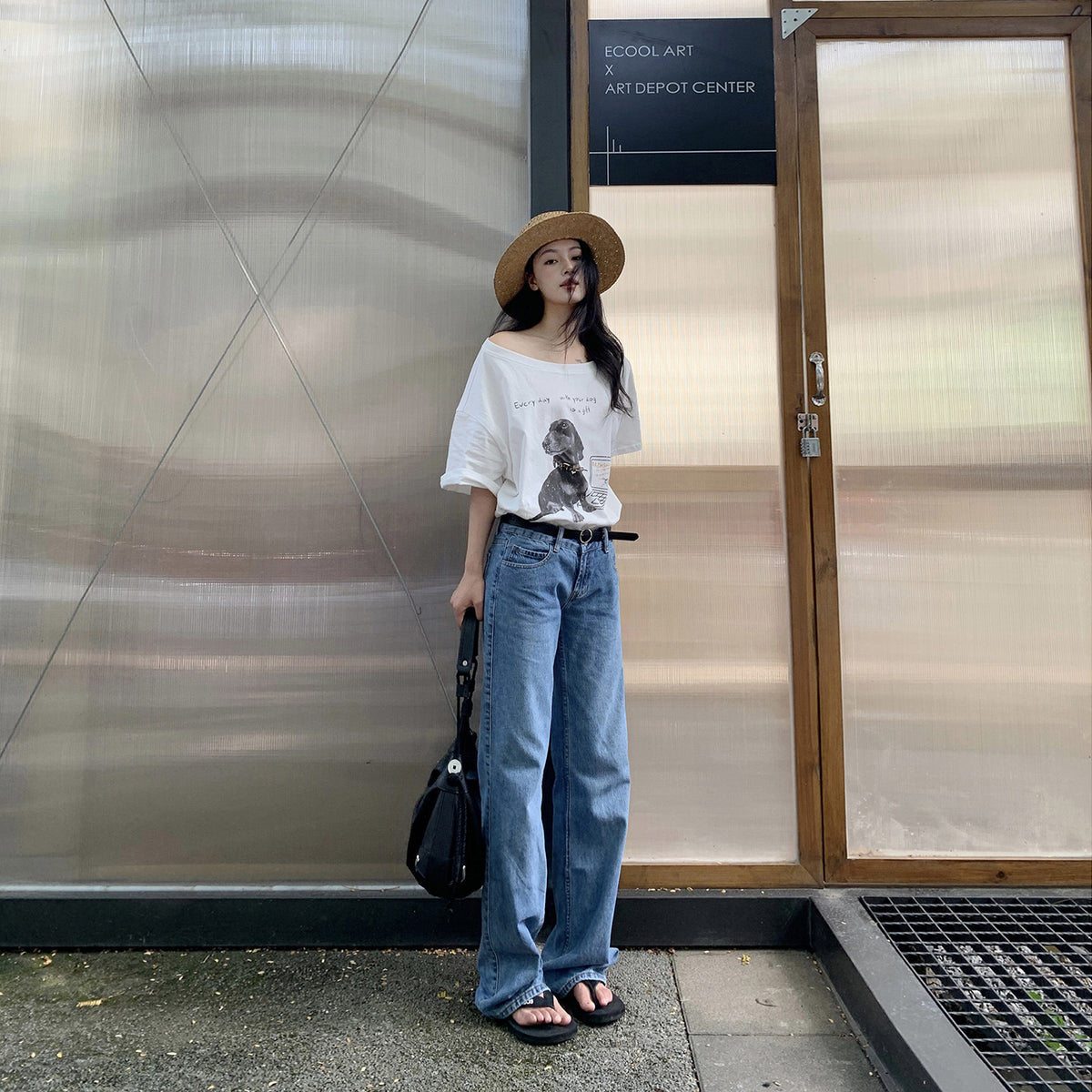 Women's Low Waist Washed Narrow Straight Cigarette Jeans