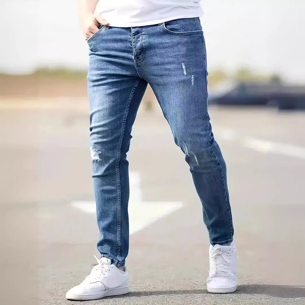 Men's American Style Elastic Skinny Jeans - Tight Fit Denim Pants