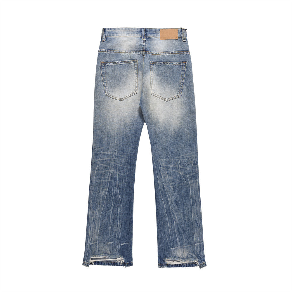 Gradient Distressed Denim Pants - Premium Loose Fit Wide-Leg Trousers for Men