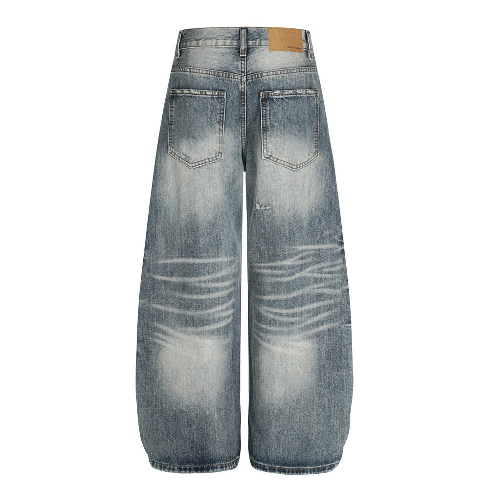 Men's Jeans, Distressed Catwhisker Knife Cut, Casual Loose Fit,  and Versatile Men's Pants