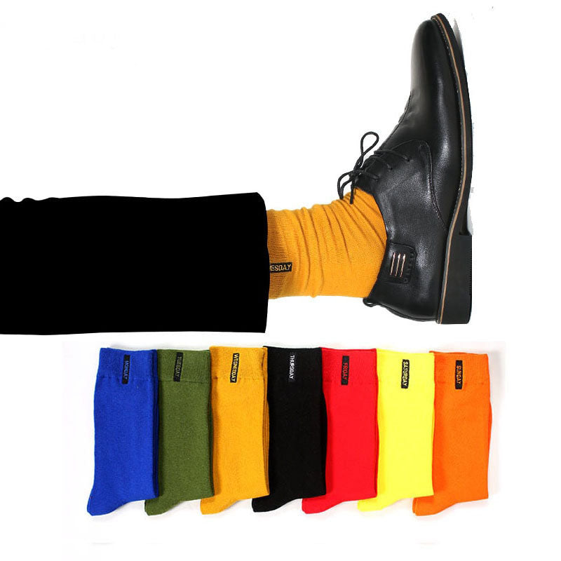 Men's Colorful 7 Day Socks Week Socks Hipster Yellow Green Cool Socks High Thigh Novelty Tube Socks