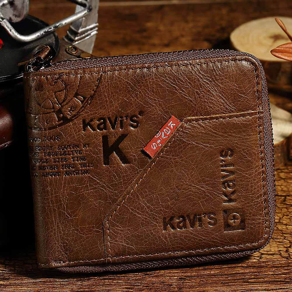 Men's Short Leather Wallet with Zipper - Retro Multifunctional Soft Wallet