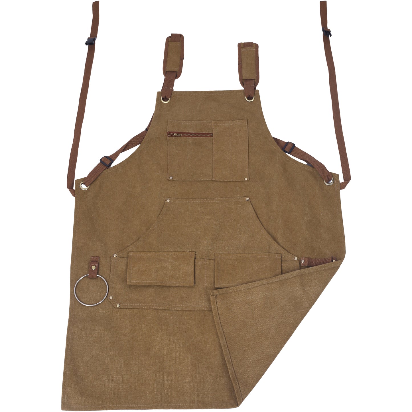Long Heavy Duty Canvas Tool Apron, Fully Adjustable Carpenter Apron