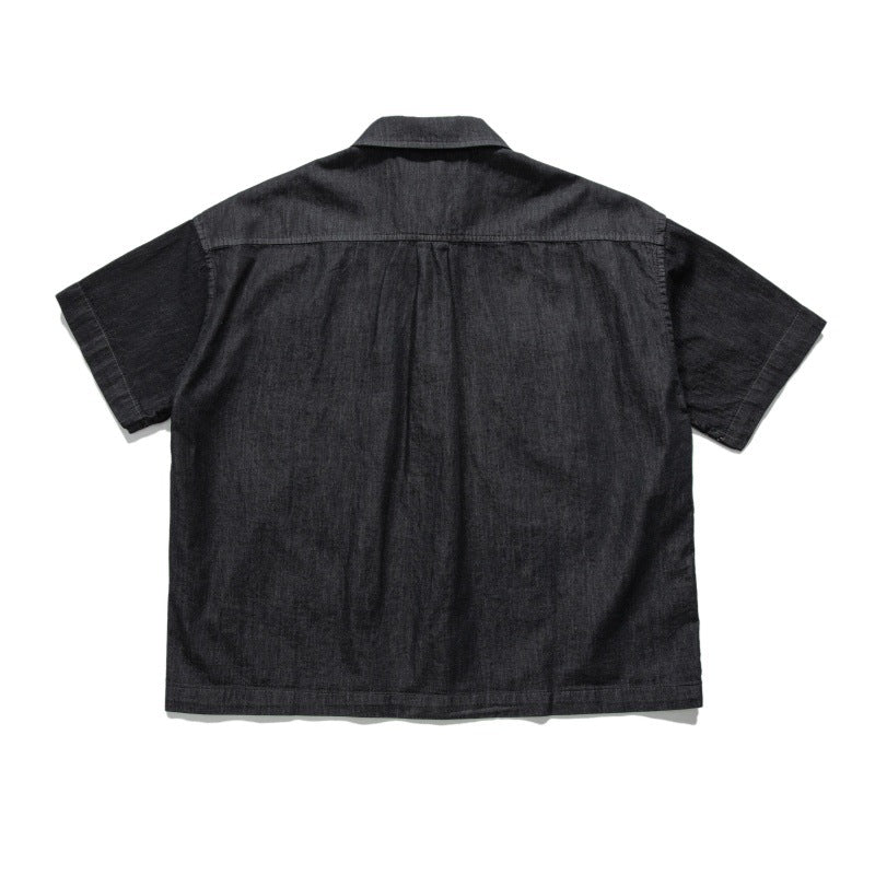 Cuban Collar Loose Fit Denim Shirt for Men