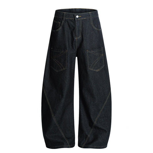 Street Style Embroidered Washed Denim Long Pants