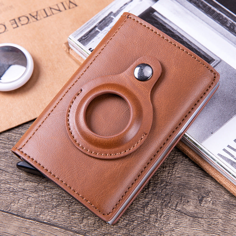 Airtag Location Tracker Leather Card Holder - Simple Business Multi-Function Wallet
