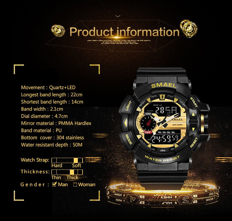 Men's Sports Military Watch - LED Quartz Dual Display, Waterproof Outdoor Sport Watch