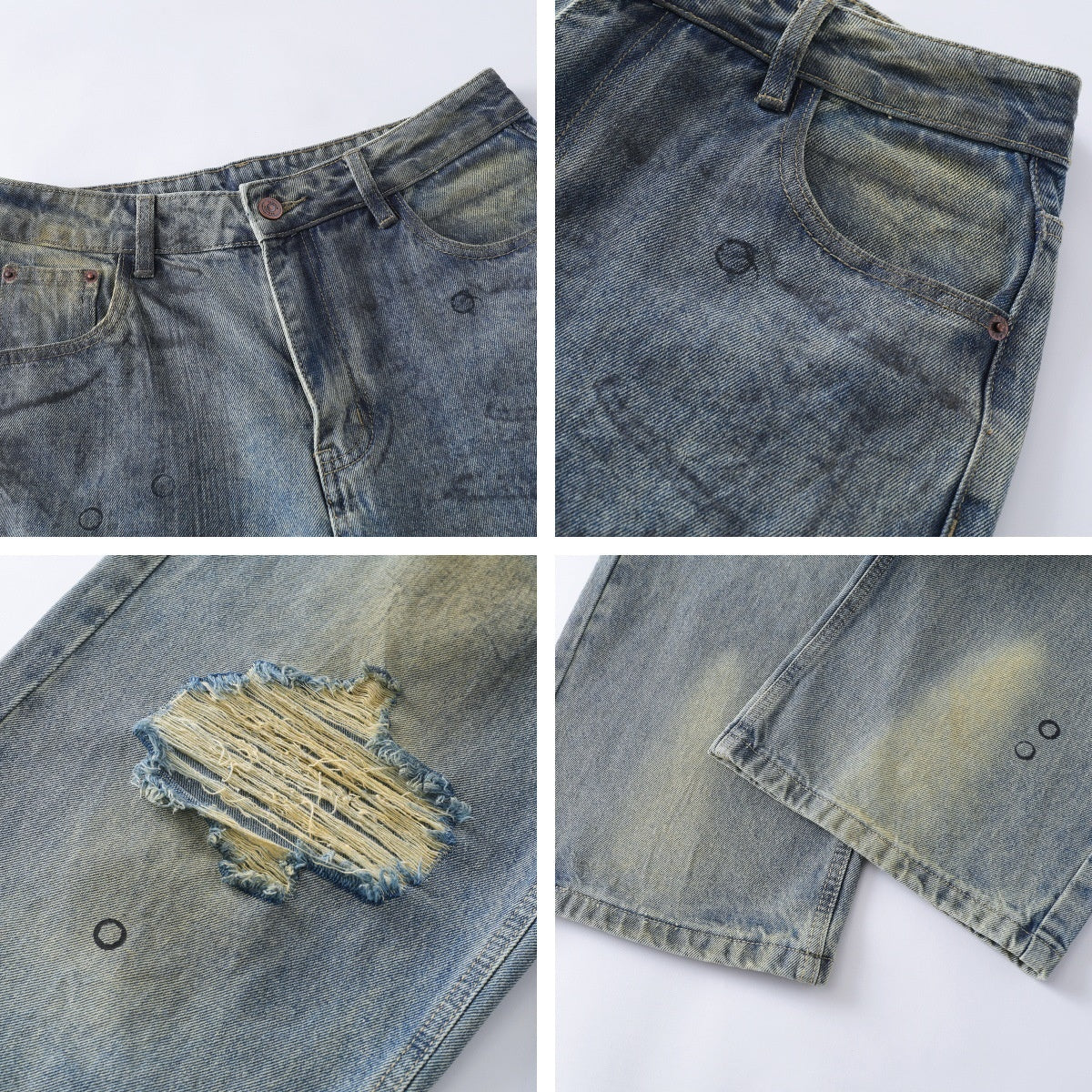 Burnout Distressed Straight-Leg Jeans