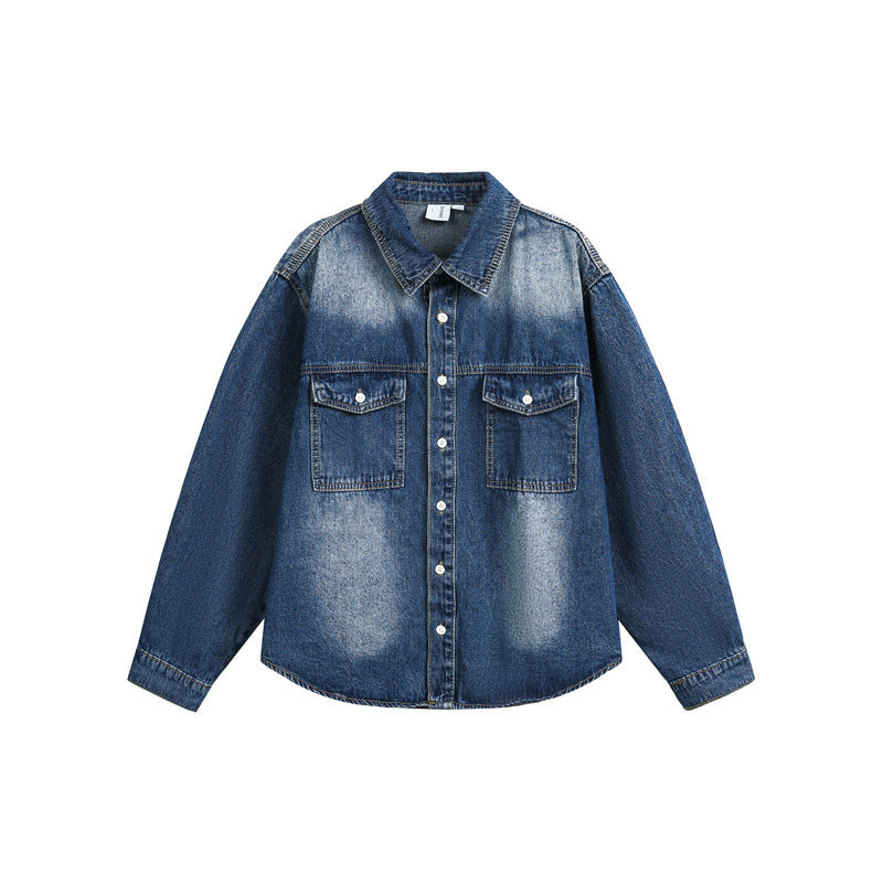Washed Pocket Casual Workwear Denim Shirt