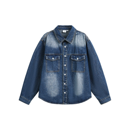 Washed Pocket Casual Workwear Denim Shirt