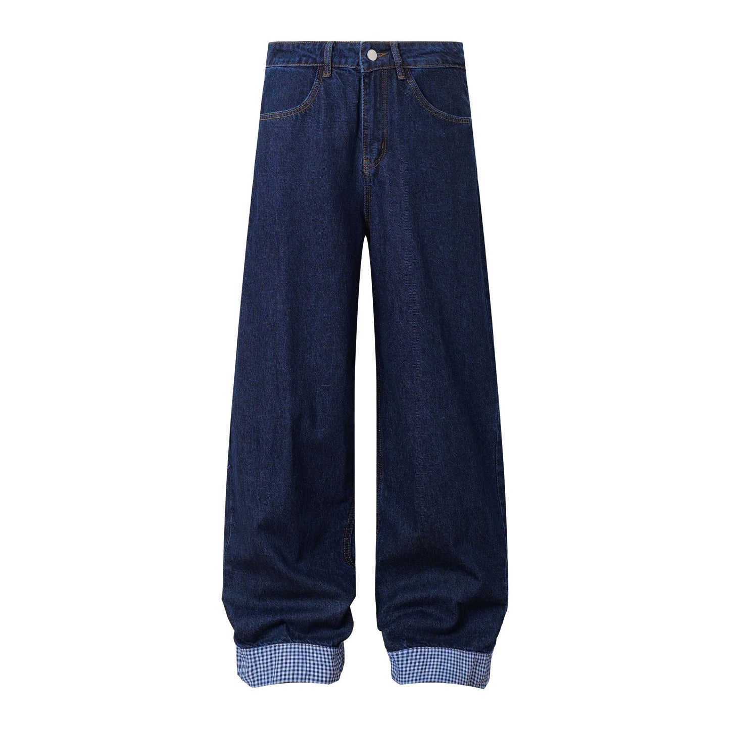 Unisex Color Block Embroidery Denim Pants - Loose Wide Leg Trousers