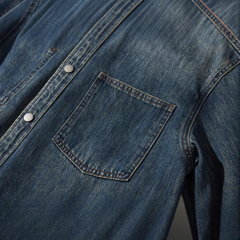 Streetwear Cargo Denim Shirt - Men's Loose Casual Long Sleeve Jacket