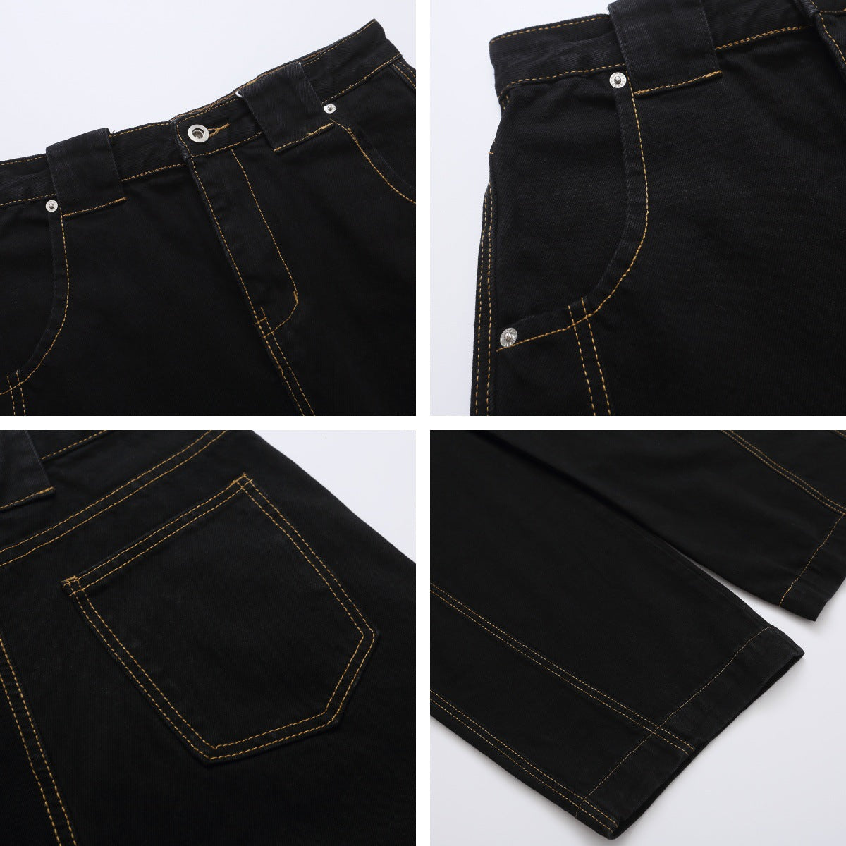 Unisex Retro Loose Fit Denim Pants with Spliced Design