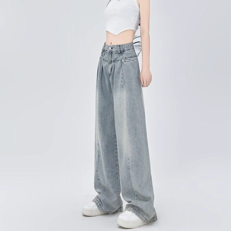 Straight Wide-Leg Jeans for Women - Loose Slimming Floor-Length Denim Pants