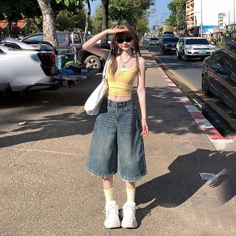 High Street Wide-Leg Denim Shorts for Women