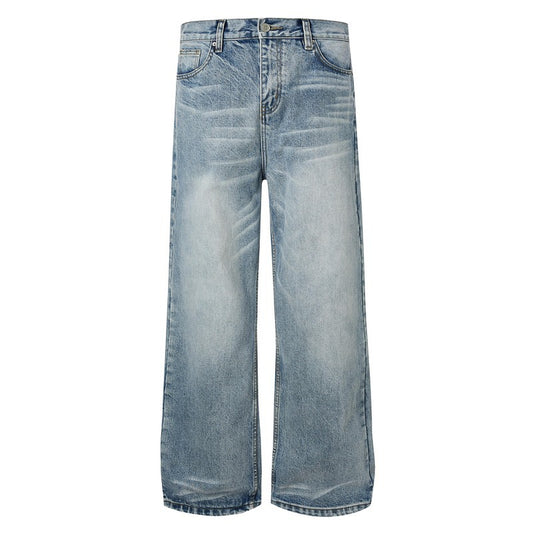 Washed Distressed Cat Whisker Denim Trousers - Summer Loose Fit Unisex Long Pants