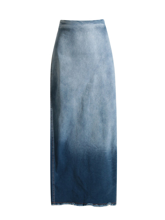 Women's High-Waisted Ombre Denim Summer Skirt - A-Line Design