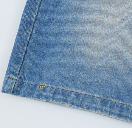 Premium Washed and Worn Flight Button Open Denim Shorts