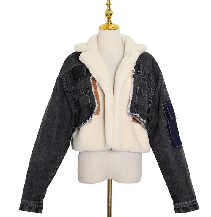 Thickened Denim Lamb Cotton Jacket for Women