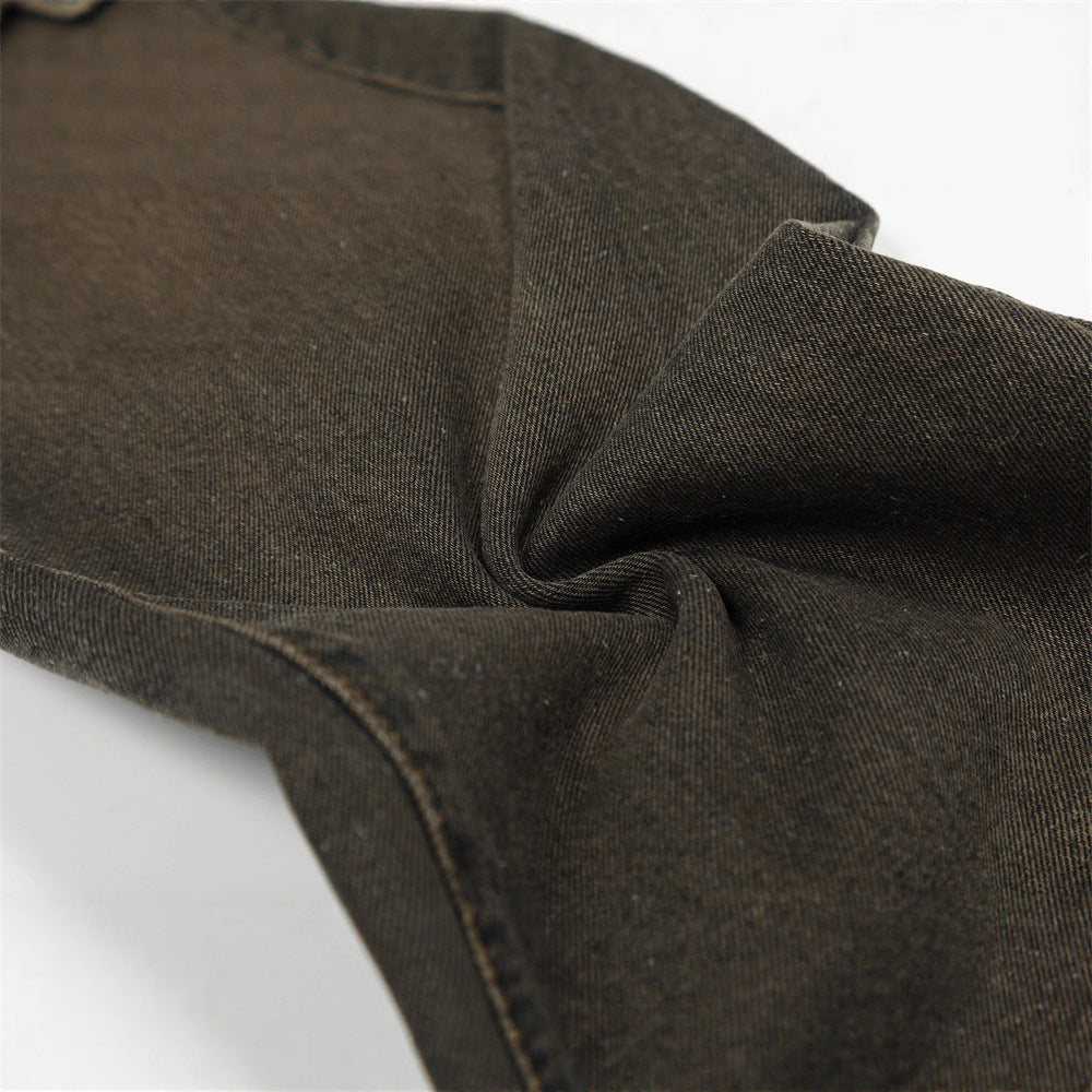 Men's Denim Jeans with Cat Whisker Distressed Wash, Loose Fit Straight Leg Casual Pants