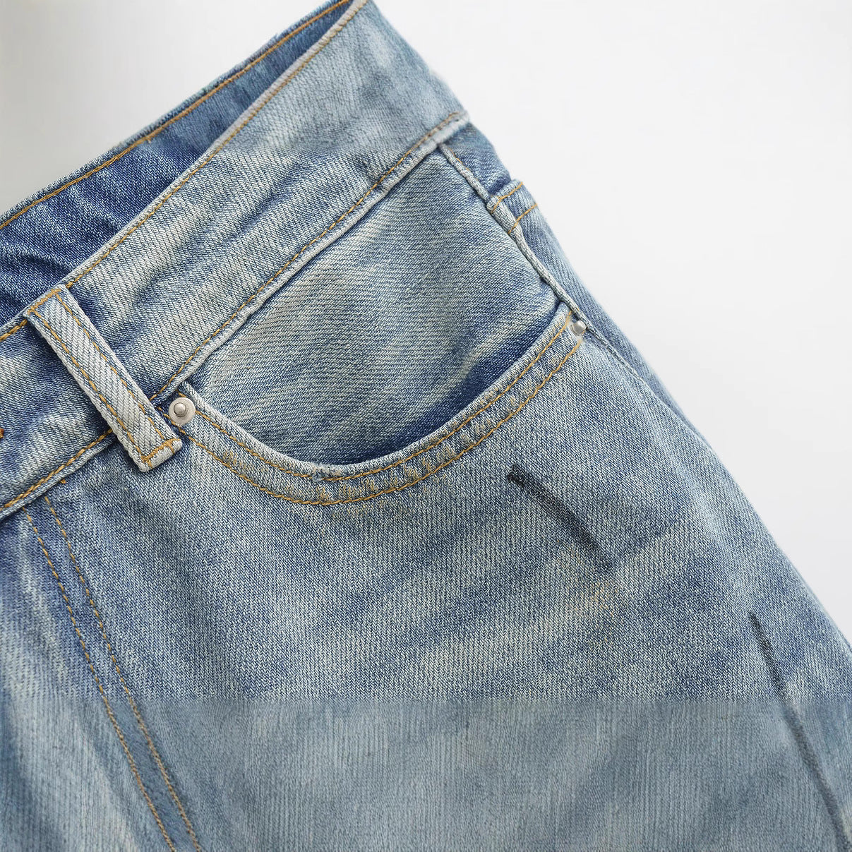 High-Waisted Distressed Washed Frayed Hand-Scuffed Wide-Leg Denim Trousers