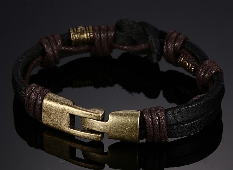 Leather Bracelet with Bronze Alloy Buckle