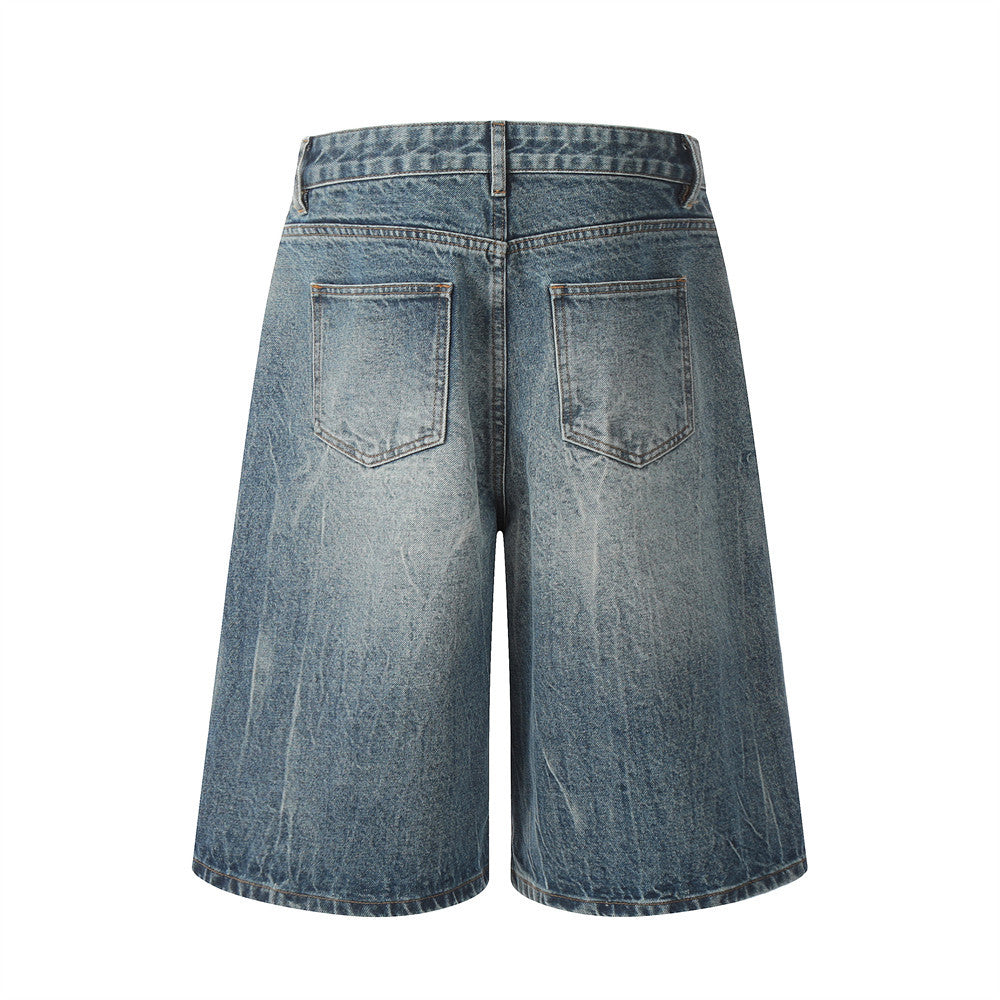 Men's Distressed Denim Straight-Leg Work Shorts