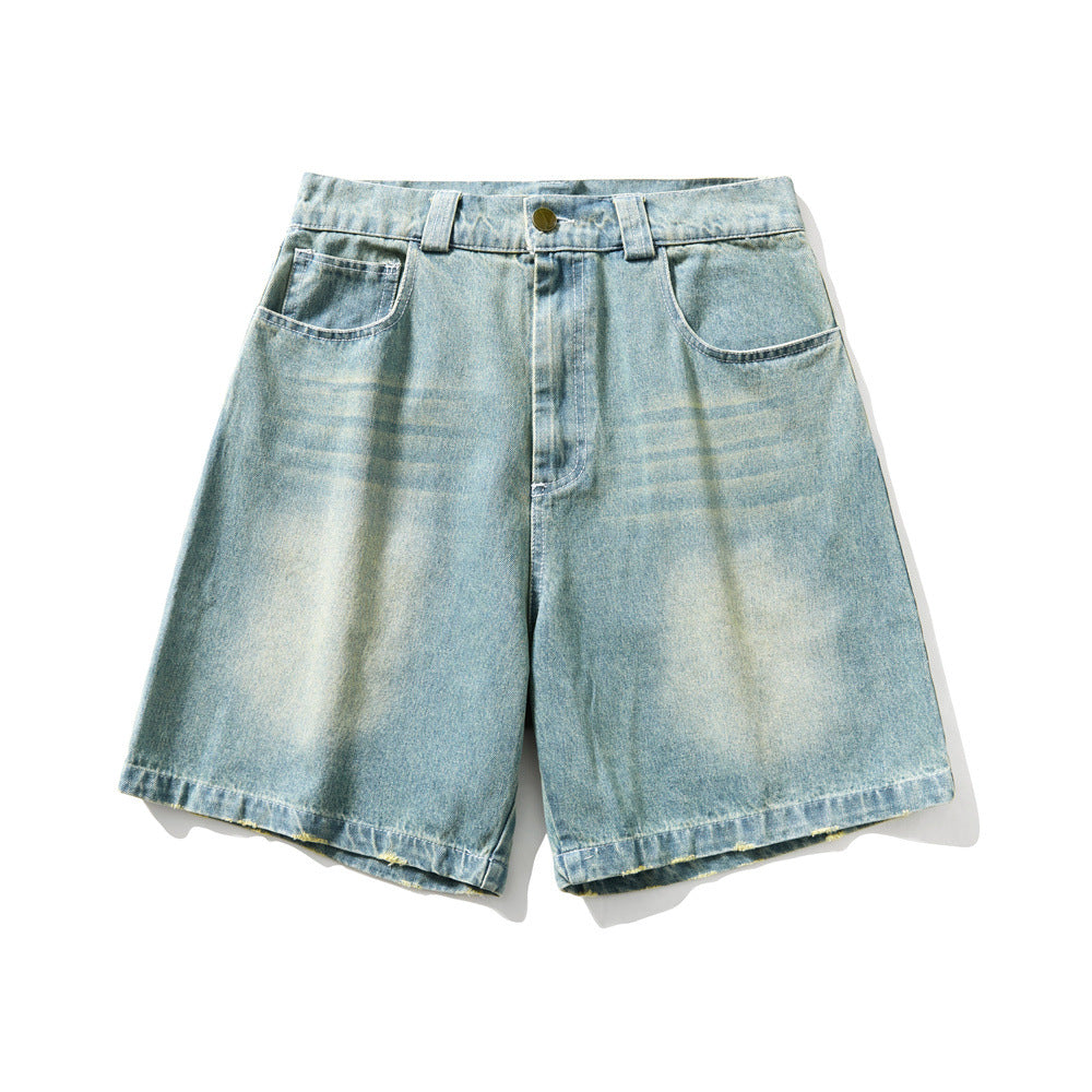 Washed Denim Shorts For Men — Loose Fit Punk Style Casual Blue